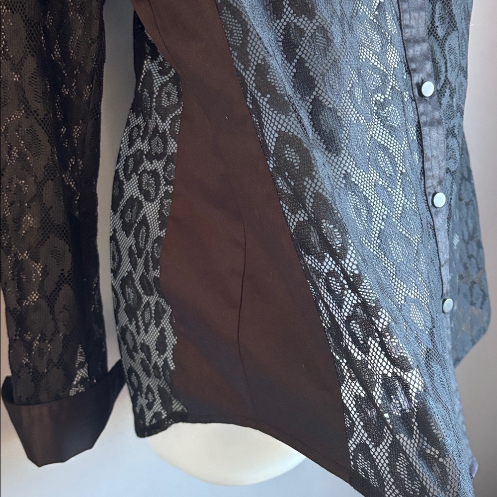 Etcetera sheer mesh black leopard patterned butto… - image 3